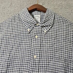 Brooks Brothers Regent Shirt Mens L Blue Baird McNutt 100% Linen Short Sleeve